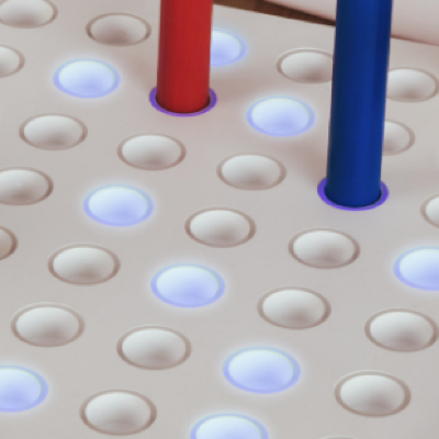 Speakers on the Neofect Smart pegboard to help with auditory feedback